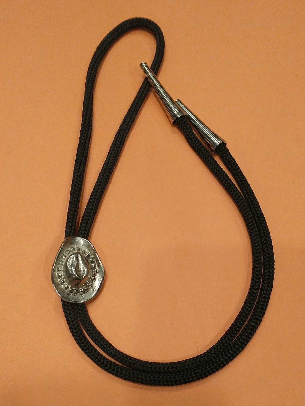 Western Bolo Tie with Silver Cowboy Hat Slide